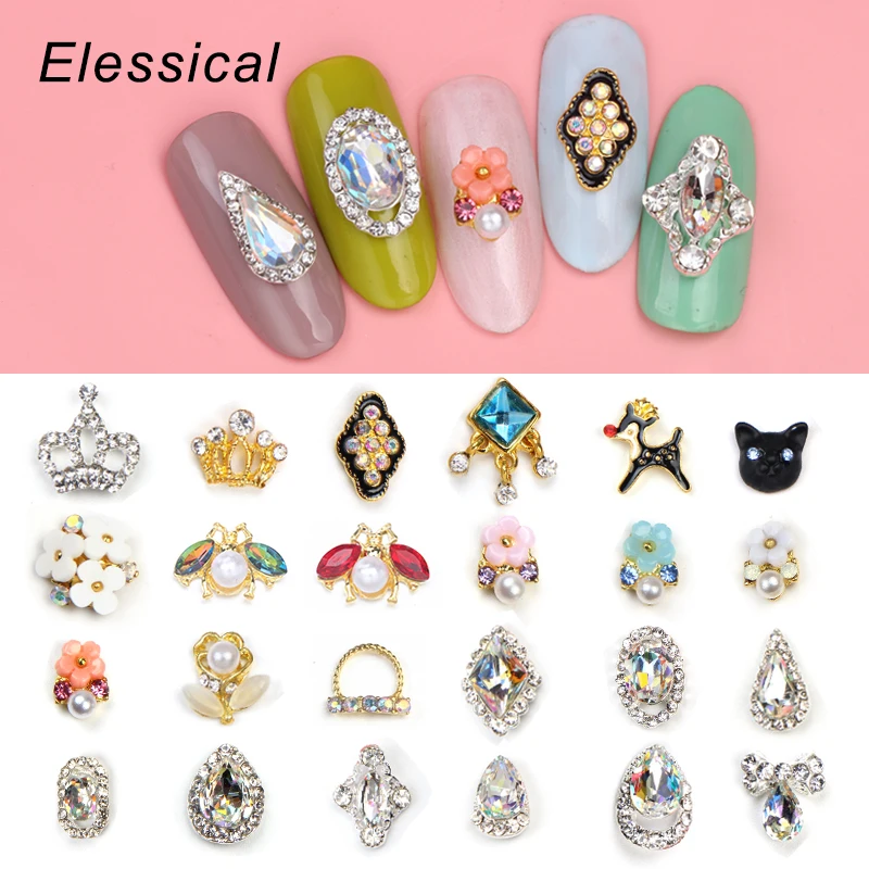 10 шт./лот Цветочный дизайн наклеек для ногтей из серебра с короной, сплав декорации искусства для гель-маникюра аксессуары MA0457-MA0480.