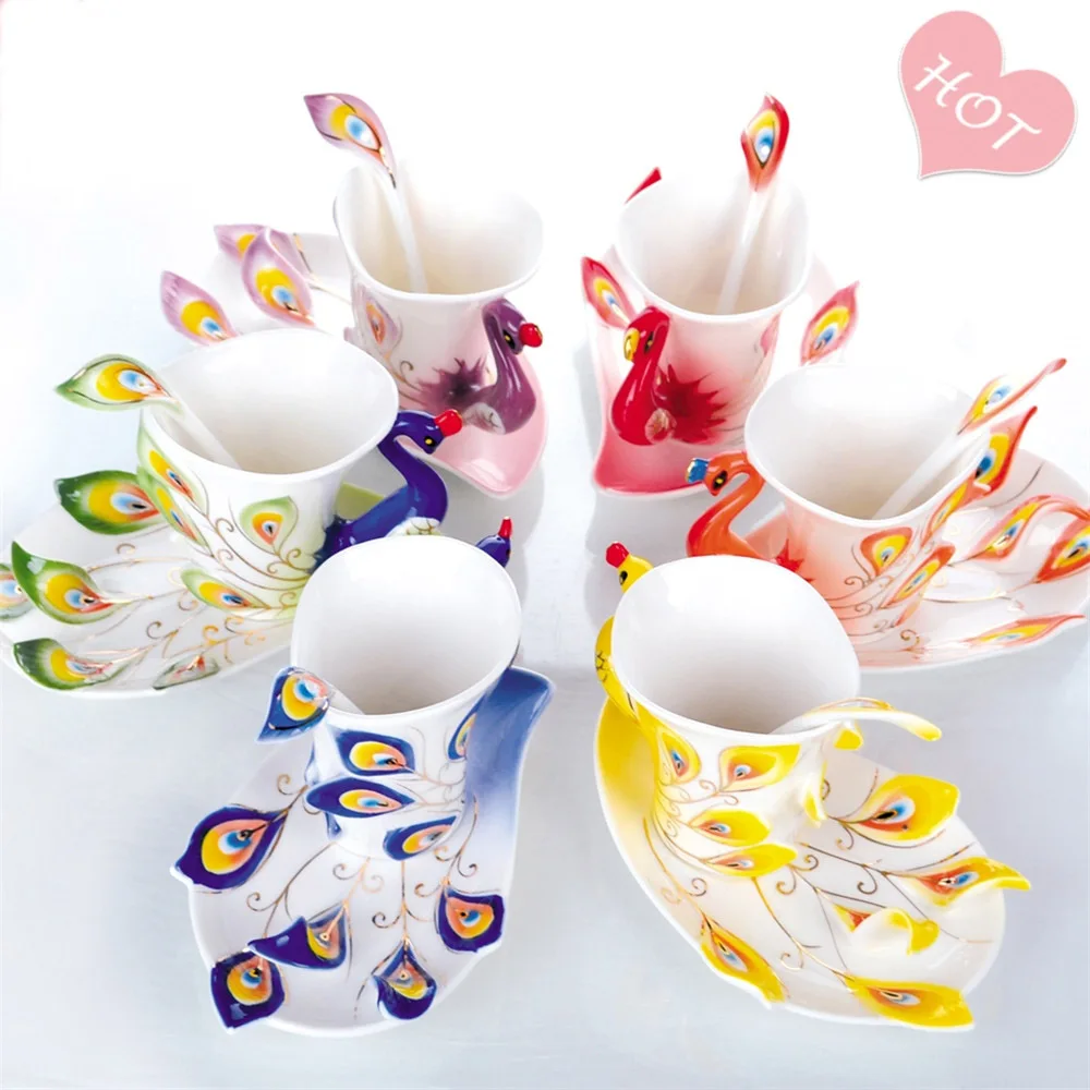 Набор кофейных чашек с павлином керамическая креативная кружка из костяного