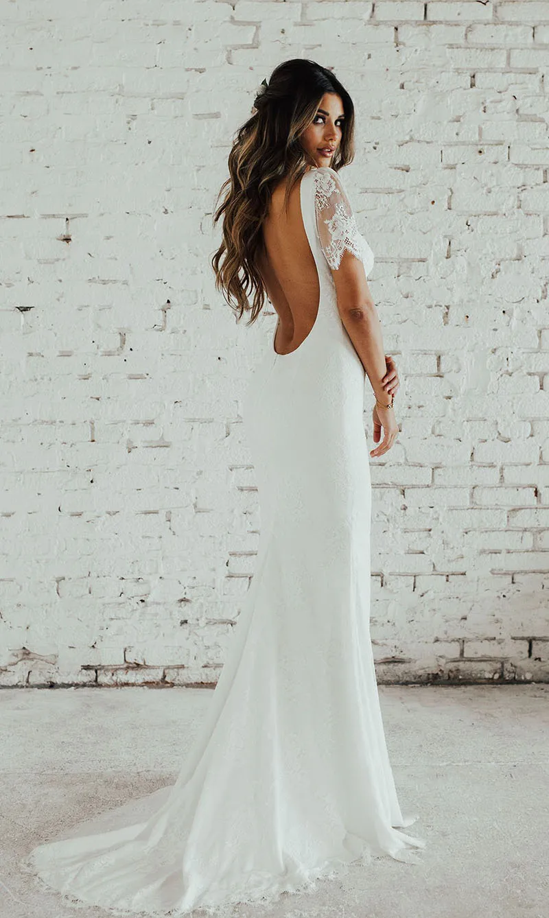 LORIE кружевное свадебное платье Русалка с коротким рукавом невесты открытой