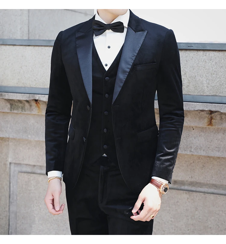 Свадебный элегантный мужской костюм s мужской костюм Terno Masculino осенний Бархатный смокинг пальто брюки дизайн Tero Slim Fit куртка+ жилет+ брюки