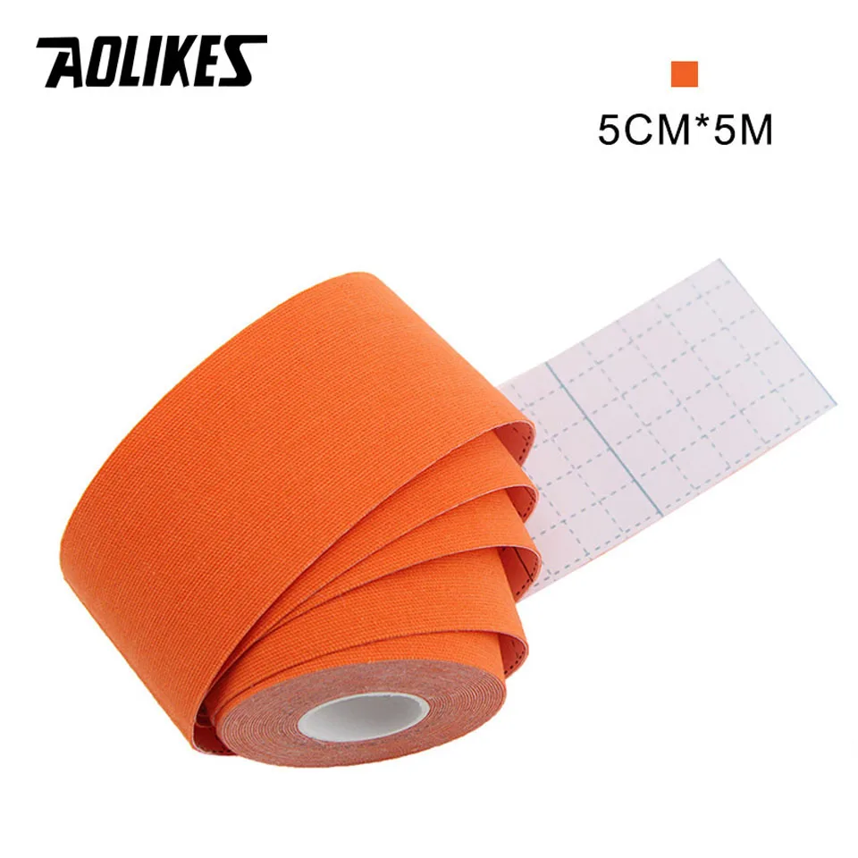 Orange AOLIKES эластичная кинезиологическая лента Атлетическая восстанавливающая Спортивная безопасность мышцы облегчение боли наколенники Поддержка тренажерный зал фитнес бандаж - Цвет: Orange