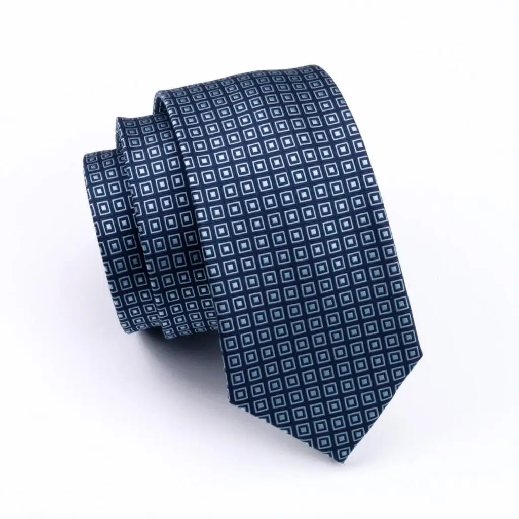 

FA-505 Gents Necktie Blue Geometric 100% Silk Jacquard Tie Hanky Cufflinks Set Business Wedding Party Ties For Men Free Shipping