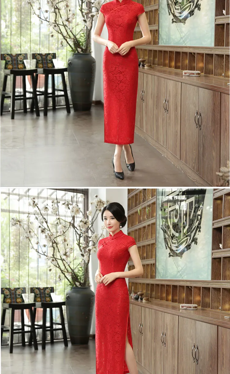 Новое китайское традиционное платье для женщин Винтаж Cheongsam невесты тост длинные Qipao восточные платья ретро элегантная красная кружевная одежда