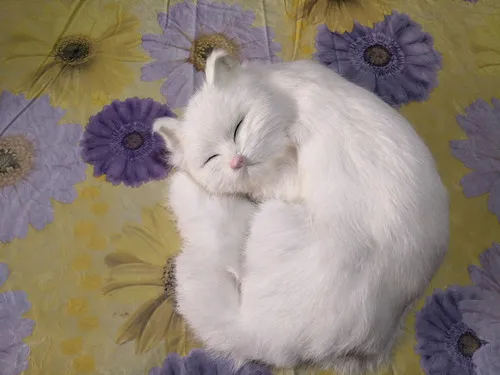 Новая модель Кота из полиэтилена и меха симпатичная Спящая белая кошка подарок