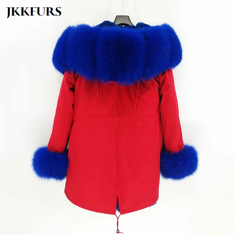 

Women's Parka Real Fox Fur Collar Hooded Coat Faux Fur Lining Winter Thick Warm Fur Jacket High Quality Overcoat S8201