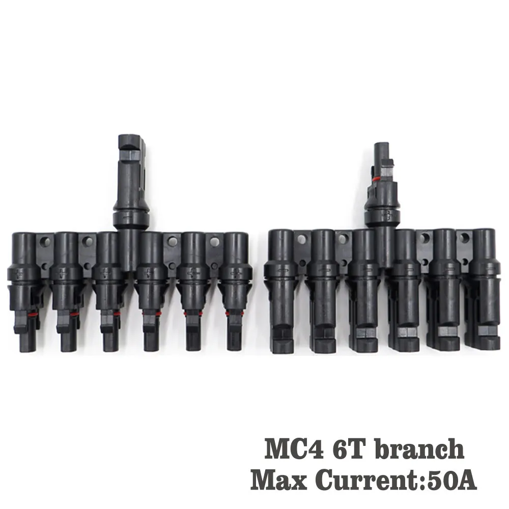 MC4-6T 1 пара x MC4 T филиал параллельного подключения 30A 1000 В Электрический MC4 разъем фотоэлектрических 2 шт. панели солнечные кабель провода подключения - Цвет: MC4-6T