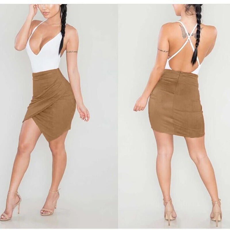 Пикантные модные женские туфли Высокая Талия Bodycon юбки замша кожа короткие мини
