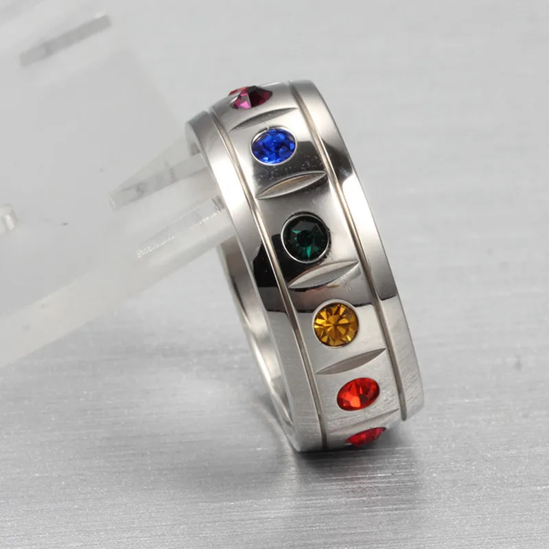 MiLaTu LGBT Rainbow Rings Stainless Steel Colorful Crystal Wedding Gay &amp Lesbian Engagement Ring R349G | Украшения и