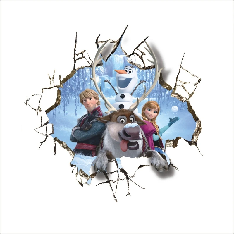 Мультфильм Kristoff Олаф Анна Принцесса сломанная дыра 3d наклейки на стену для украшения дома Замороженные фотообои с героями аниме искусство детская комната Наклейка на стену