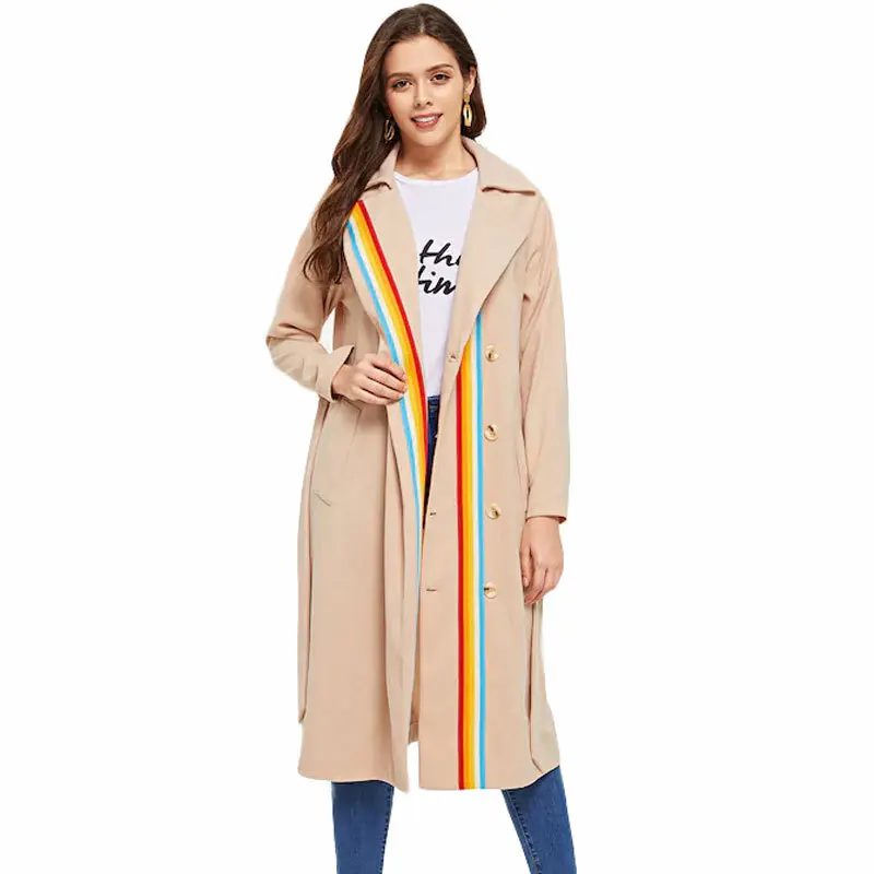 

2018 Autumn New Ulazzng Solid Color Belt Long Section Over The Knees Drawstring Windbreaker Casual BF Wind Jacket