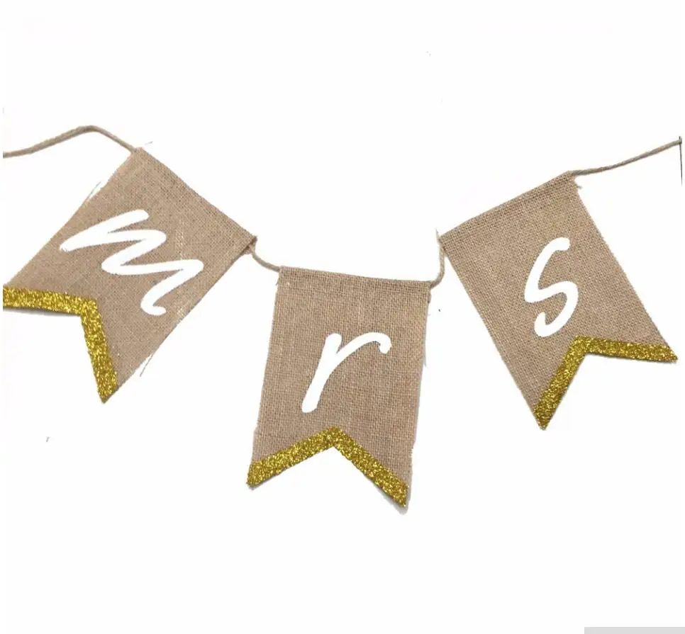 DIY Mr Mrs Burlap Bunting Vintage Rustic Wedding Banner Garland Party Flags Decoration Favors Cake Decor Accessories |