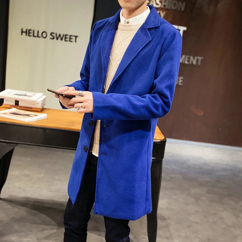 

New Men's High-grade Business Trench jacket Leisure Wool Blends Fashion Boutique Pure Color Dust Coats Woolen Clothes big size
