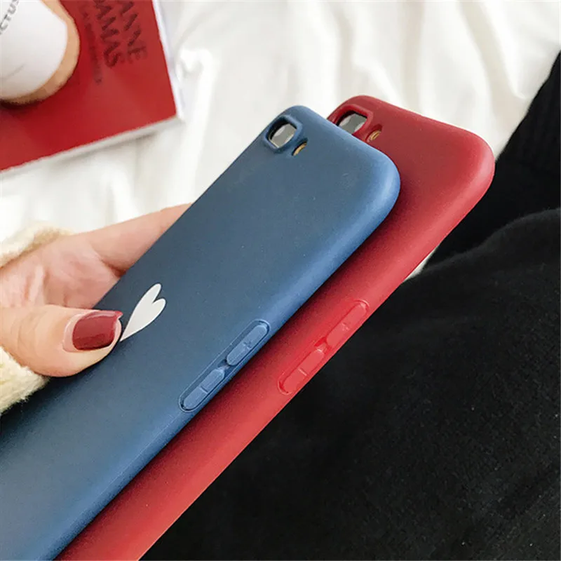 Матовые однотонные красные и синие чехлы с сердечками для huawei P30 P20 mate 10 20 Pro Lite Honor 8X 8A 10 MAX Lite V20 P Smart