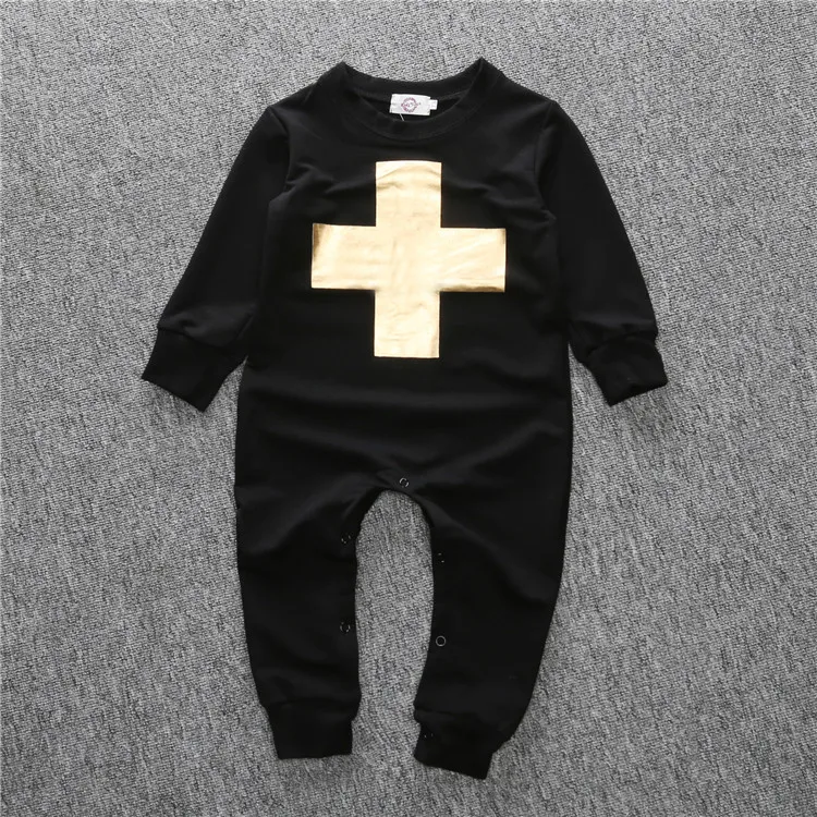 Fashion Autumn Cotton Baby Boys Clothes Romper baby One Piece Gold Cross Jumpsuit Black Kids Clothing | Детская одежда и обувь