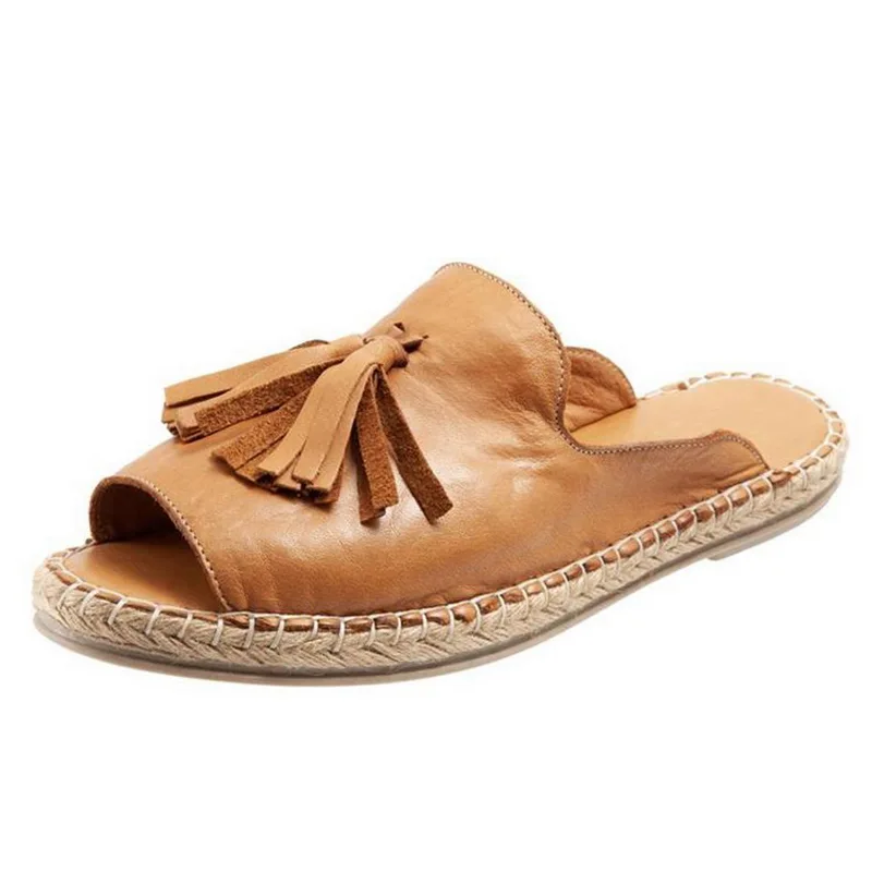 brown LOOZYKIT/Женская обувь; zapatos de mujer; коллекция года; летние пляжные шлепанцы; удобные женские повседневные тапочки с кисточками; сандалии; домашняя Уличная обувь - Цвет: brown
