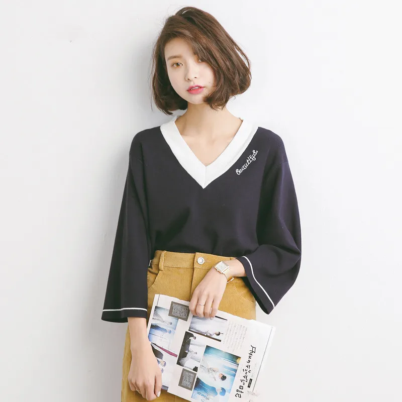 

Летняя футболка для женщин с буквенным принтом и вышивкой, футболка с коротким рукавом для девочек, синяя и желтая футболка, Топ A762