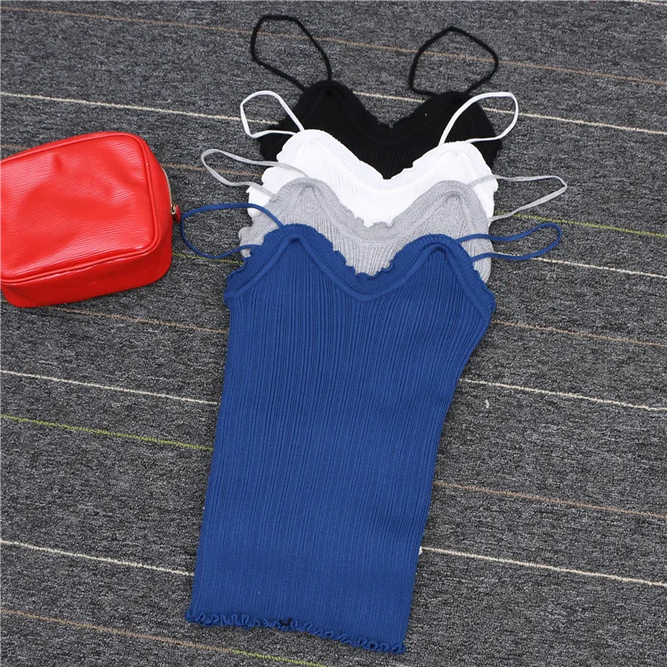 Летний эластичный жилет без рукавов на бретельках с рюшами бюстгальтер