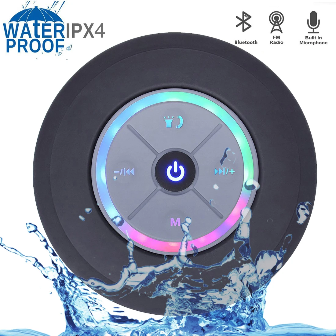 

Bluetooth-compatible Speaker Handsfree Call Speakers Car Subwoofer Bathroom For Phone PC Tablet with Waterproof LED Color Light