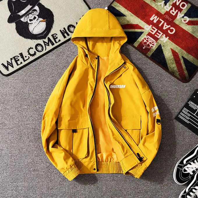 Yellow Grandwish, новинка, Корейская версия, мужские комбинезоны с капюшоном, мешковатое пальто, мужская куртка для колледжа, желтый, черный цвет, Повседневная весенняя куртка для мужчин, ZA166 - Цвет: Yellow