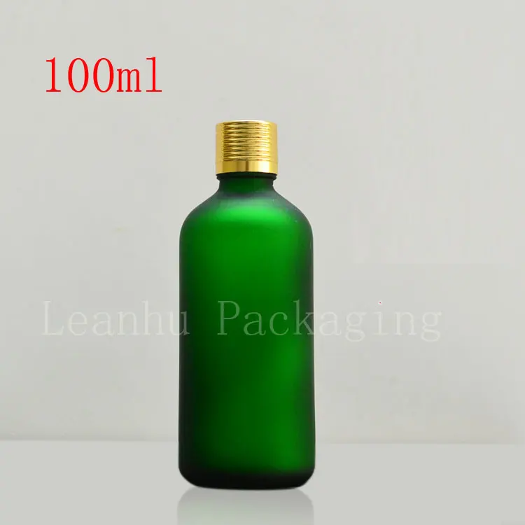 Blue frosted 100ml bottles of essential oils with gold cap, 100cc empty glass bottle, Cosmetic Packaging