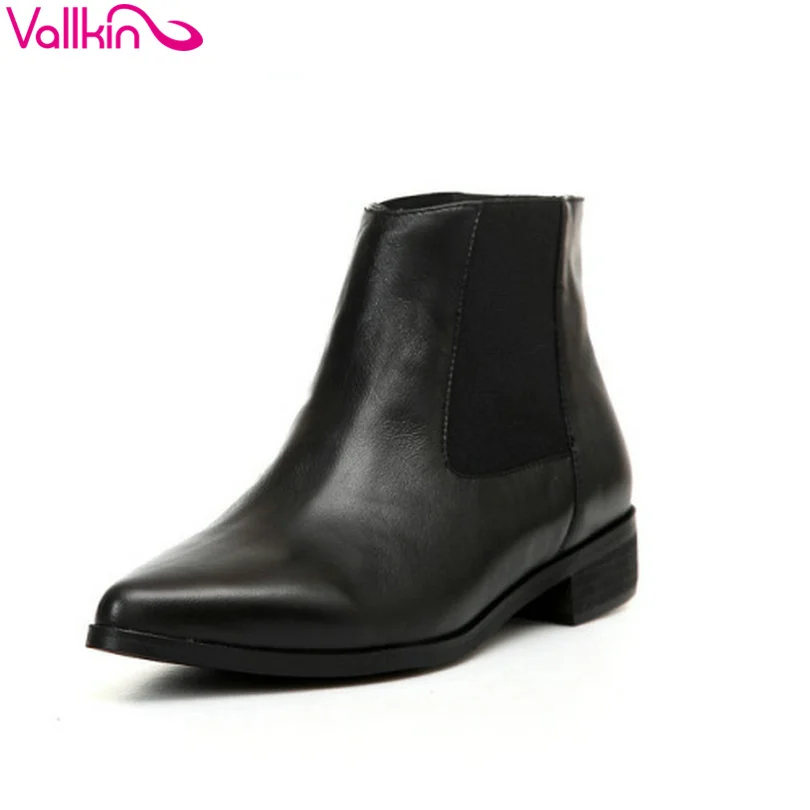 VALLKIN 2015 Новый Неподдельной Кожи Ботильоны Для Женщин Площади каблуки Пряжки