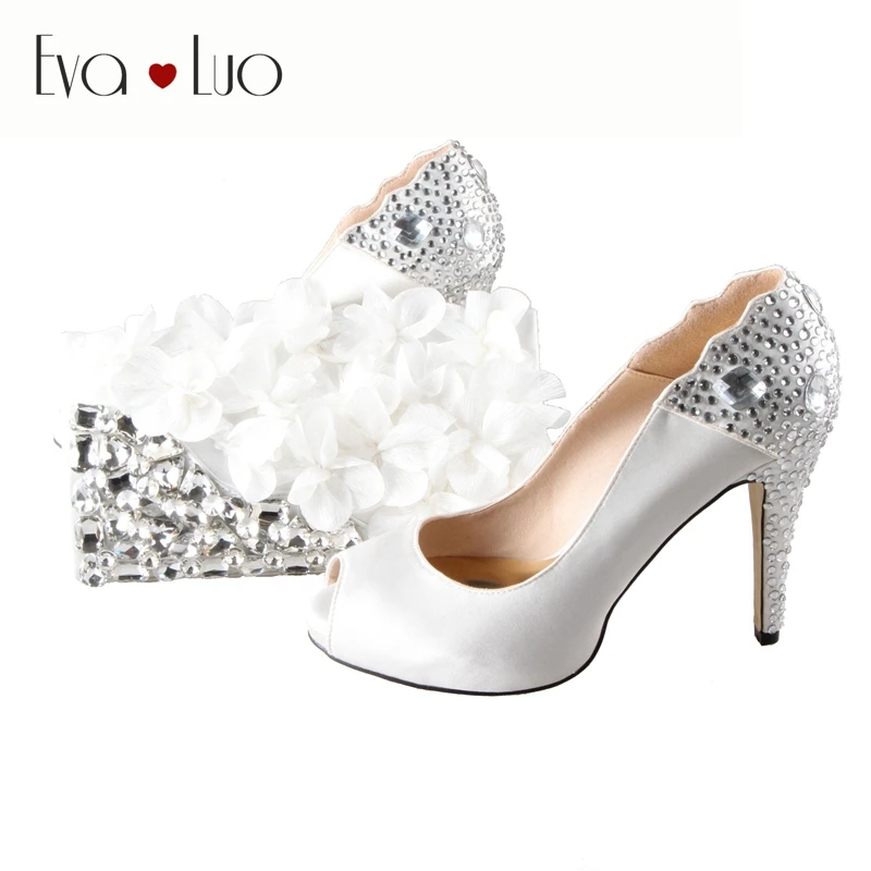 BS010 Сделанные на заказ белые туфли с кристаллами подходящей сумкой в комплекте