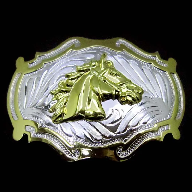 Лошадь Вестерн серебро с золотой готовой цветочной пряжкой на ремешке|belt buckle|belt