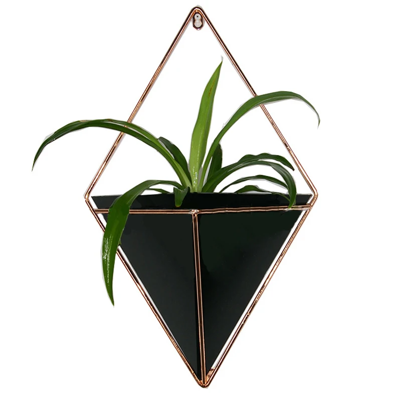 Acrylic flower Pot+ Iron Plant Holders Set Indoor Hanging Planter Geometric Vase Wall Decor Container Succulents Plant Pots