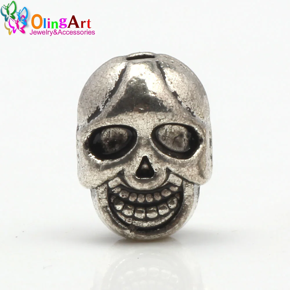 

OlingArt 10*7MM 12pcs/lot Skeleton Shape beads Zinc Alloy Lead free/Cadmium free/ Tibetan Silver Color DIY Jewelry making