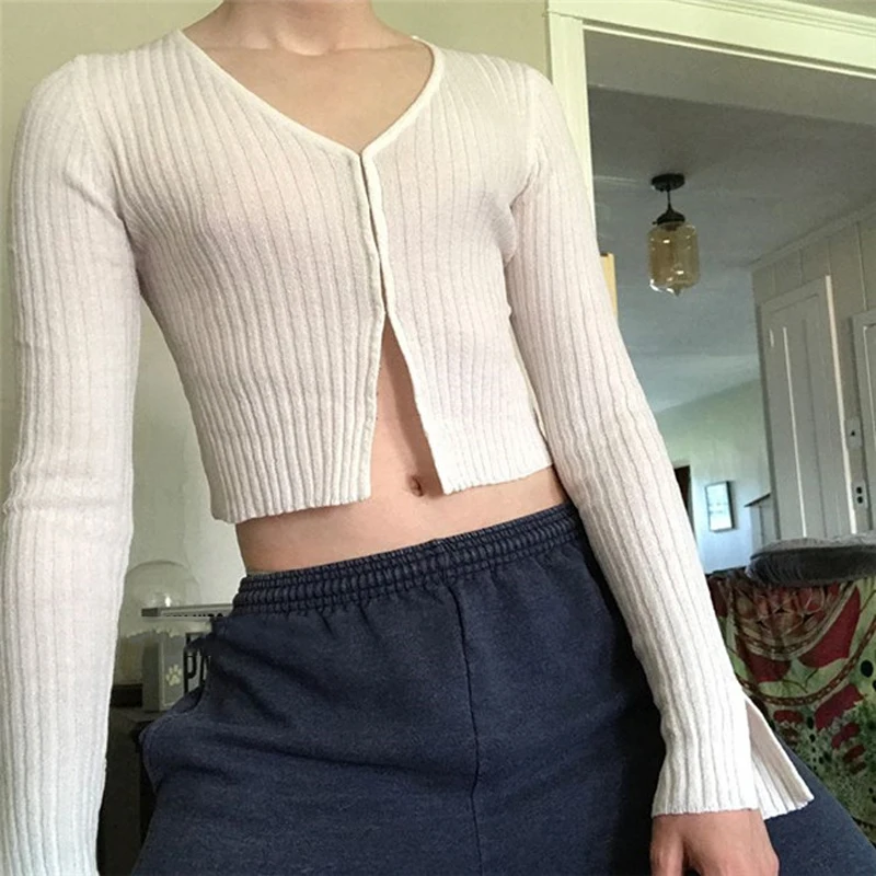 Харадзюку однотонные базовые вязаные кардиганы с кропками сексуальный женский