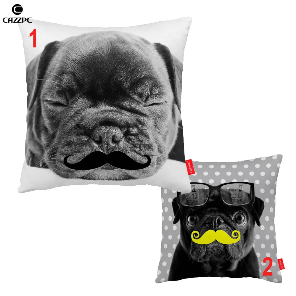 Черно-белые серые милые усы Мопс Собака Печать чехол для декоративной подушки
