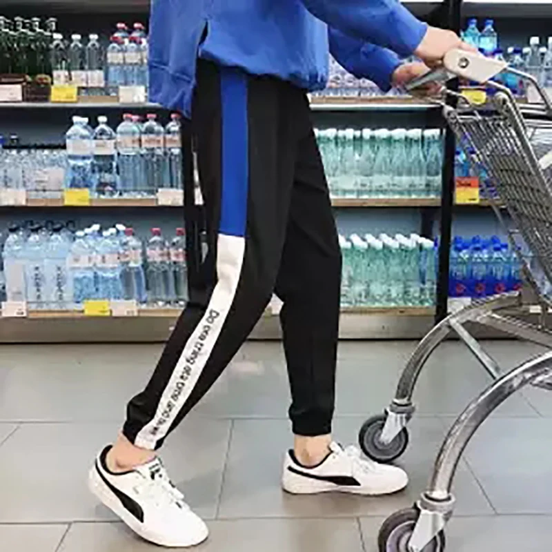 Брюки карго мужские с буквенным принтом уличные брюки в полоску Joogers черные