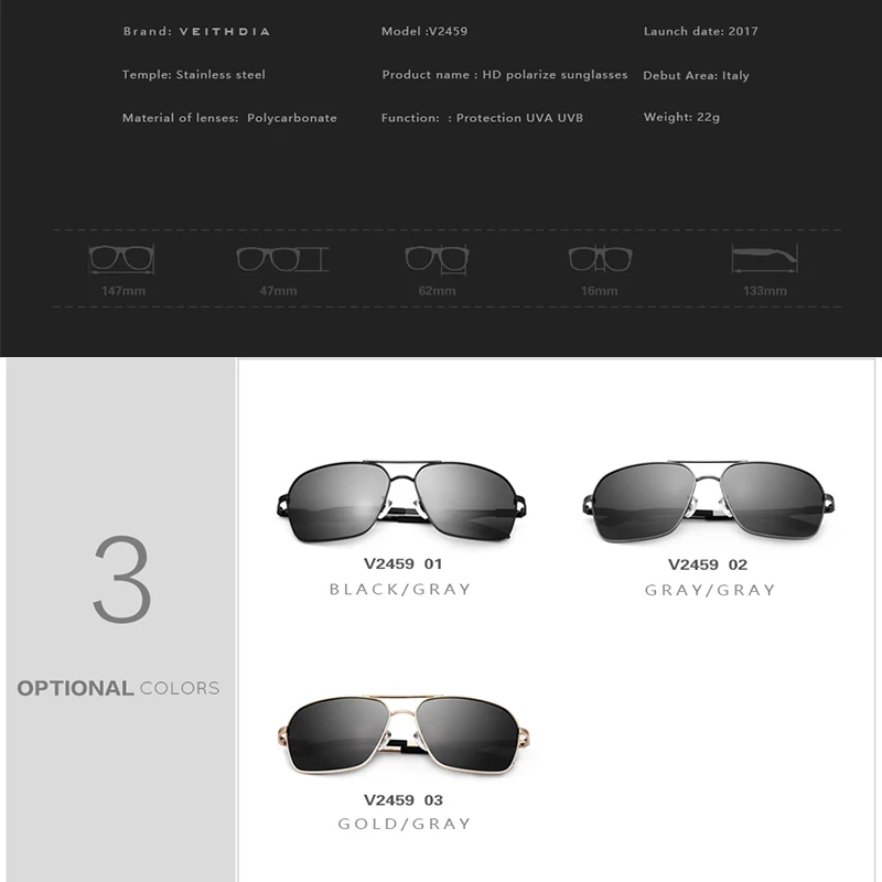 Поляризационные очки veithdia Lens брендовые дизайнерские солнцезащитные очки для мужчин и женщин винтажные солнцезащитные очки de sol masculino VT2459