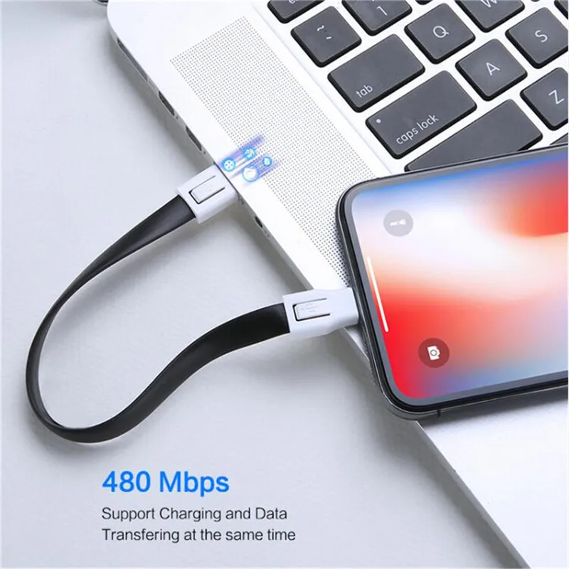 JUSFYU кабель передачи данных для аndroid микро-usb брелок 20 см Лапша кабель для передачи данных для iPhone 6 7 8 X XS type-C мобильного телефона Быстрая зарядка