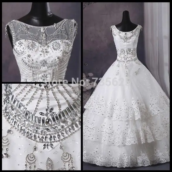 2014 Lace White Beaded Crystal Scoop Cap Sleeveless Up Court Train Floor Length Wedding Dress Ball Gown H343|dress groom|dresses hippiedress up new