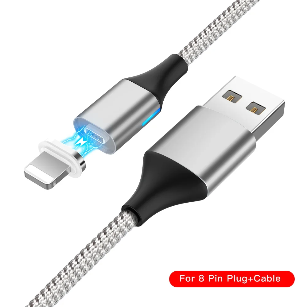 Магнитный кабель USB кабель с нейлоновой оплеткой Магнит Micro USB кабель с светильник для быстрой зарядки передачи и синхронизации данных Зарядное устройство кабель для передачи данных для Iphone samsung Android - Цвет: Silver For 8 Pin