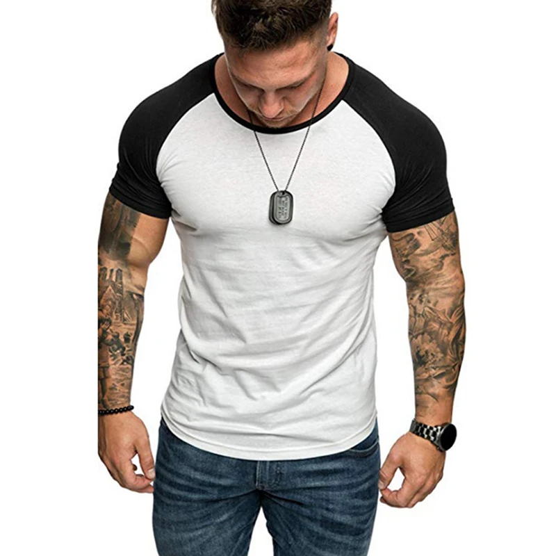 

Men Patchwork T-Shirts Compression Shirt Tops Bodybuilding Fitness O-Neck Short Sleeve T Shirt Quick Dry Slim Fit Tees