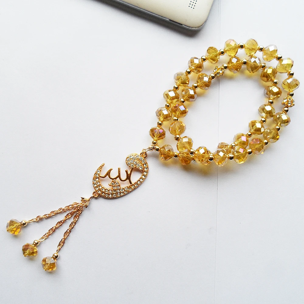 Хорошее качество золото Шампань бусины Кристалл мусульманский Браслет Золотой