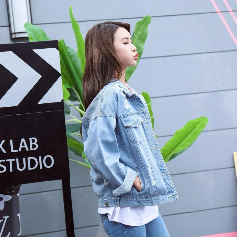 Куртка женская джинсовая свободного покроя с бисером и блестками|Женские куртки|