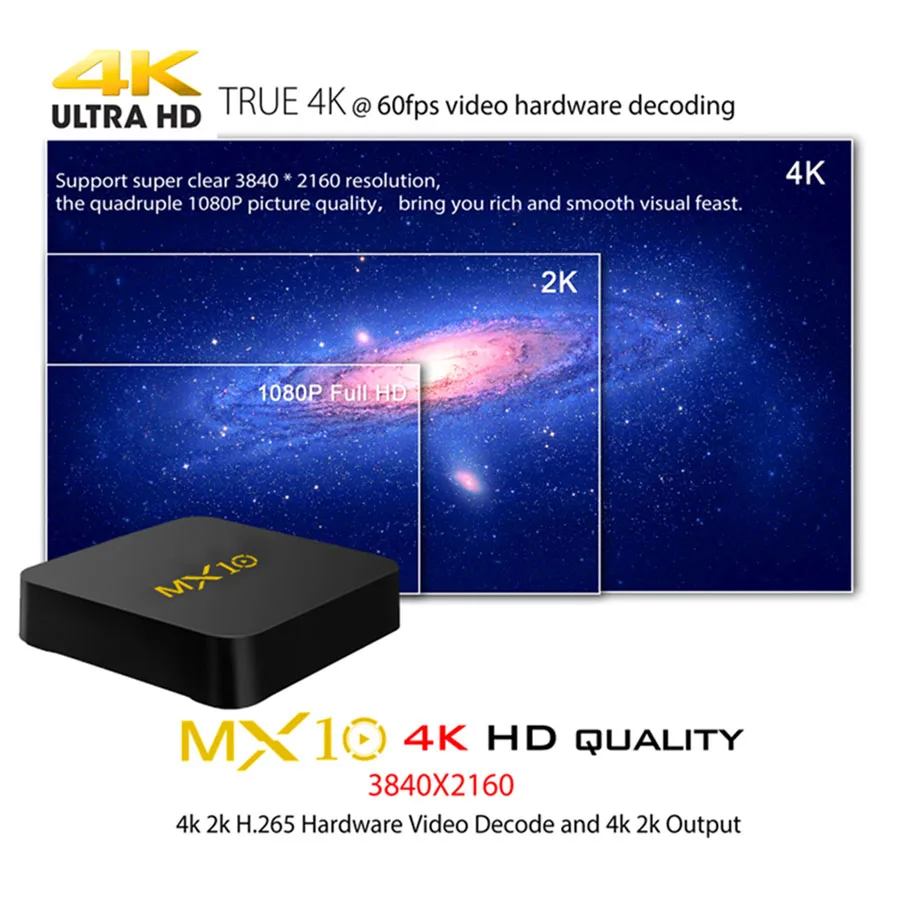 Android 7 1 ТВ коробка 4G 32G RK3328 Octa Core Smart Декодер каналов кабельного телевидения MX10 4 K