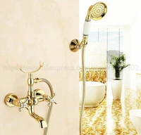 bathtub faucet luxury gold color brass wall mount handheld bath tub mixer system with handshower telephone style ztf124