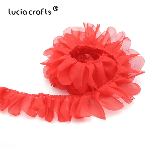 C1 Red Lucia crafts 2y/lot 43 мм шифоновая кружевная отделка ленты ткань для свадебной вечеринки украшения дома для самостоятельного пошива одежды материалы V0203 - Цвет: C1 Red