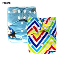 pororo minky printed winter use baby reusable all in one size cloth diapers size adjustable aio diaper with bamboo bossters