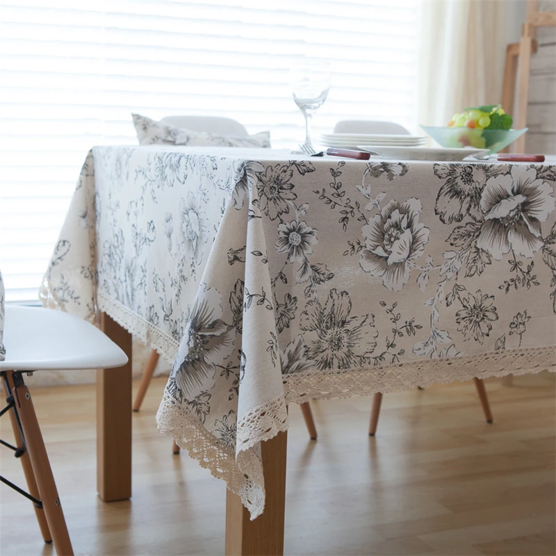 2017 New American White Peony Retro Printed Tablecloth Rectangular Cotton & Linen Home Wedding Party Supplies | Дом и сад