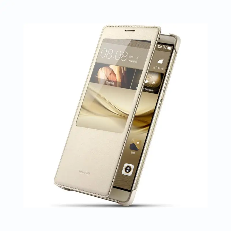 Gold huawei mate 8 кожаный флип-чехол роскошный чехол mate 8 защитный чехол умный вид окна авто пробуждение с коробкой - Цвет: Gold