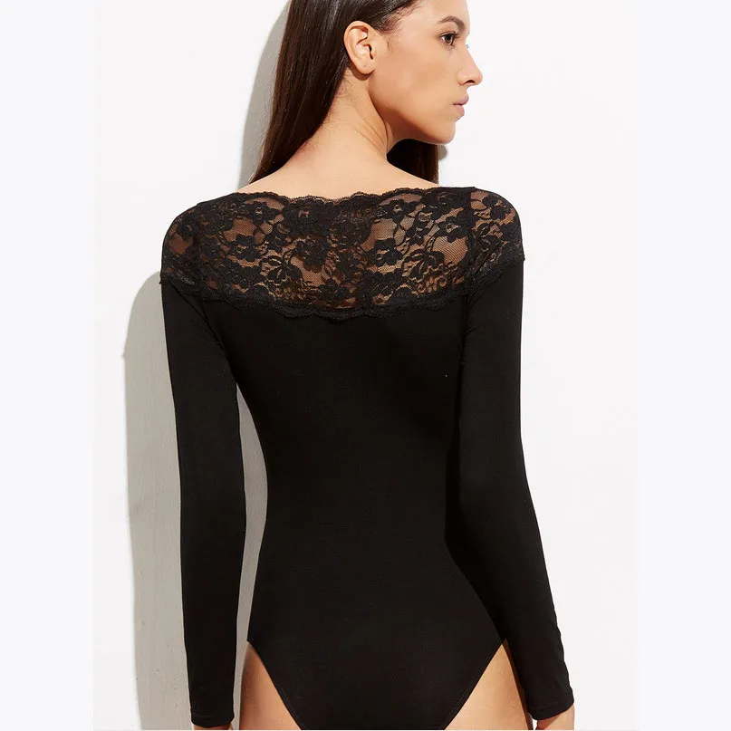 Women Sexy Bodysuits Black Jumpsuits Lace Playsuit Long Sleeve Overalls Skinny Rompers Elastic Bodies One Piece 2017|body one piece|lace