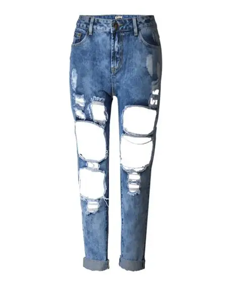 Flower blue Топ продаж Модные бойфренды уличный стиль женские сексуальные джинсы женские свободные джинсовые рваные джинсовые брюки-карандаш - Цвет: Flower blue