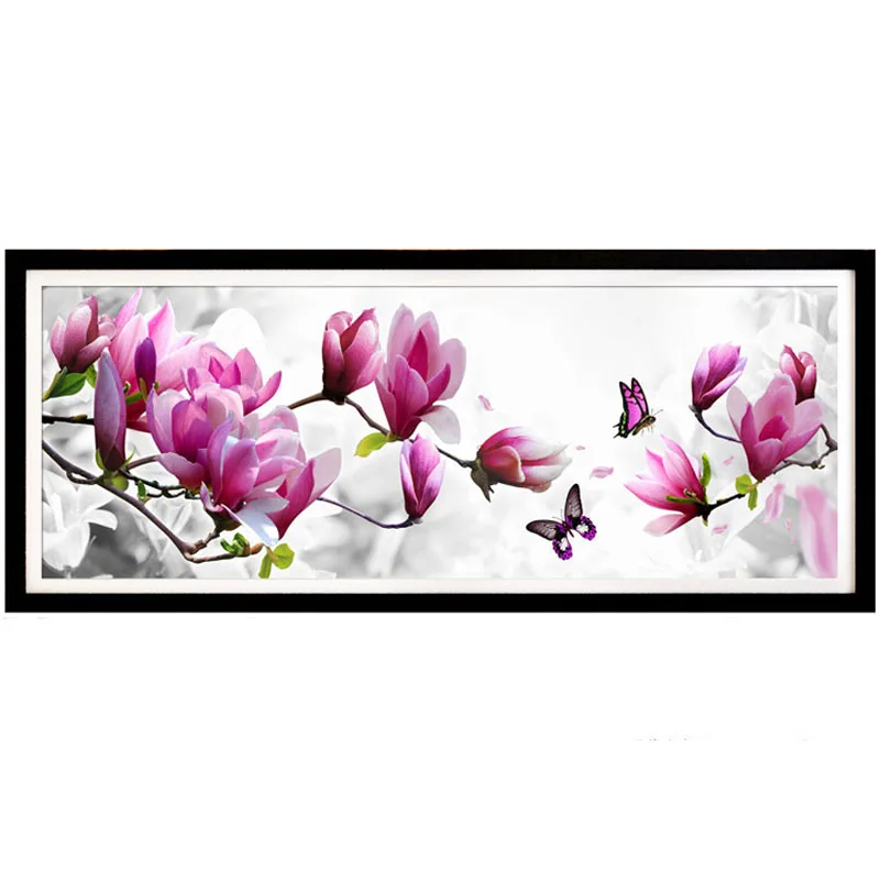 

New 35*105cm DIY 5D Magnolia and Butterfly Diamond Embroidery Painting Flower Cross Stitch Home Decor Craft-Y102