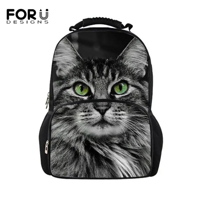 W2940A FORUDESIGNS/милый рюкзак с котом; женские рюкзаки для девочек-подростков; школьная сумка; Повседневный Черный рюкзак с принтом; Mochilas Back Pack Bag - Цвет: W2940A