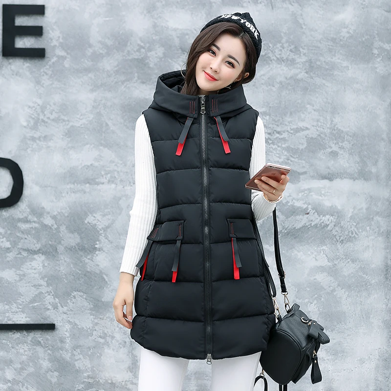 Женский хлопковый жилет с принтом зимняя Лоскутная куртка без рукавов капюшоном